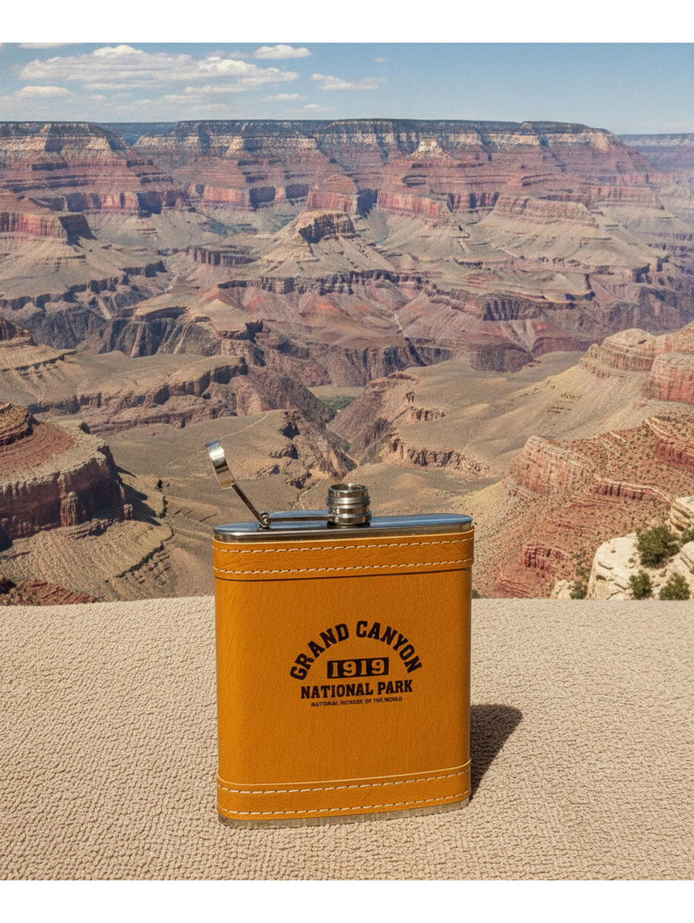 Grand Canyon Leather Wrapped-1919- Whiskey Flask-Stainless Steel